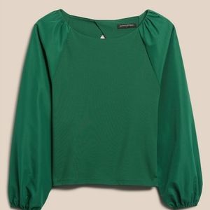 WOMENS Banana Republic Puffed Sleeve Top Size XL Jasper Green